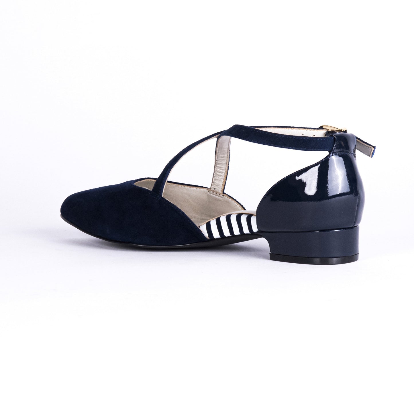 Navy Color flat shoe, arch support, wide toe, comfortable work shoe, shoes for office
