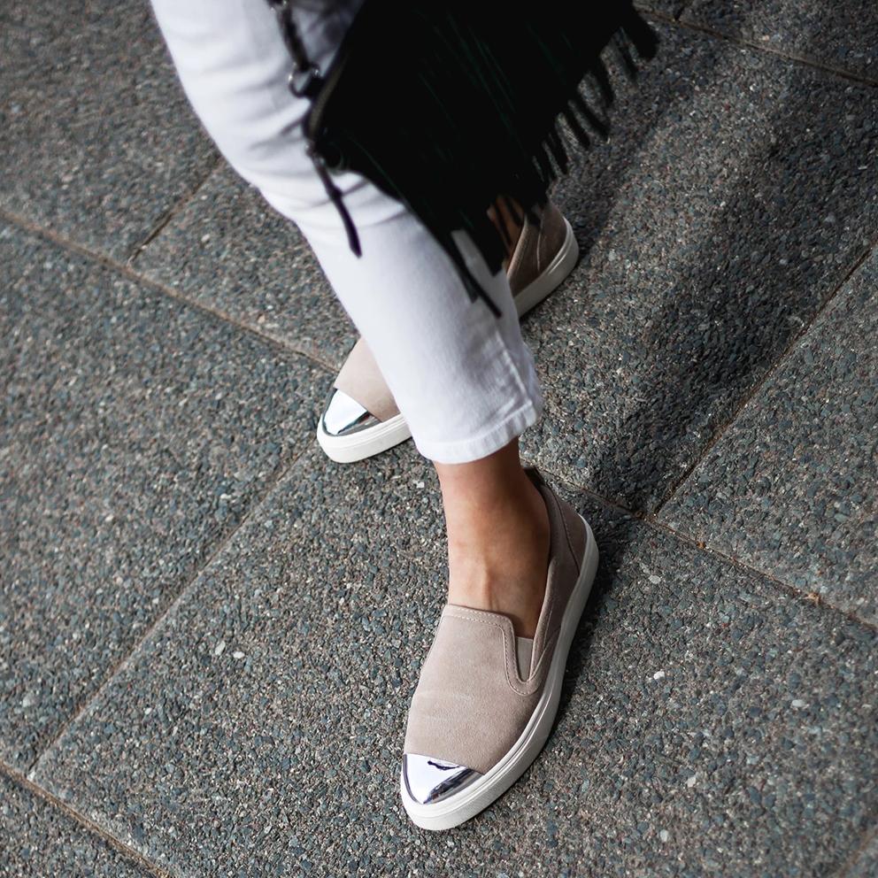 Comfortable Nude Colour Slip-On Sneaker with Arch Support and Orthotic Friendly, Suitable for Wide feet and Plantar Fasciitis