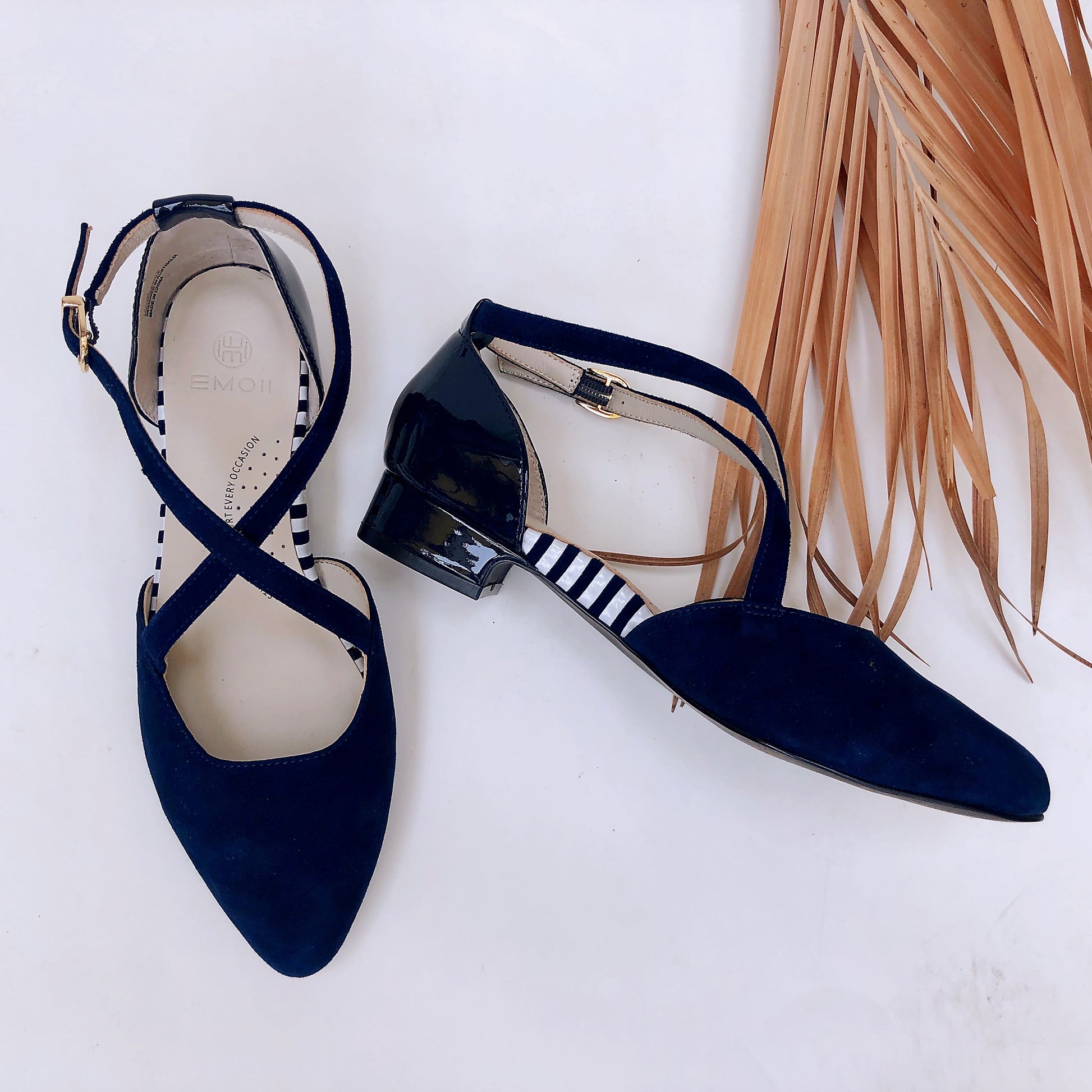Navy Color flat shoe, arch support, wide toe, comfortable work shoe, shoes for office 