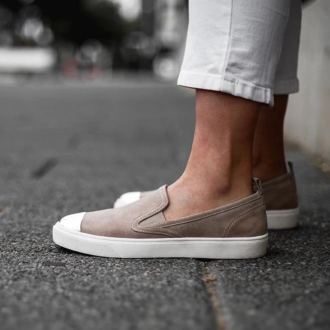Comfortable Nude Colour Slip-On Sneaker with Arch Support and Orthotic Friendly, Suitable for Wide feet and Plantar Fasciitis